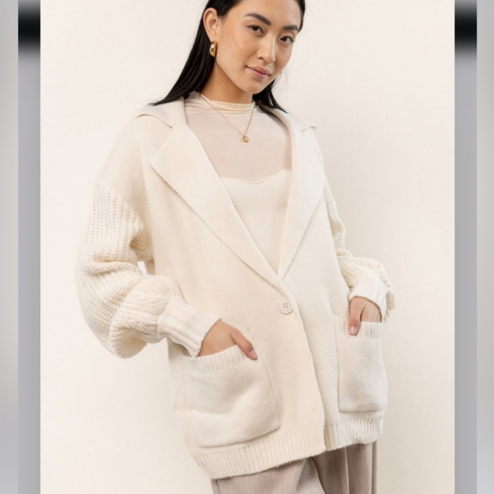 EUC Böhme Siv Cream Open Front Cardigan, Medium